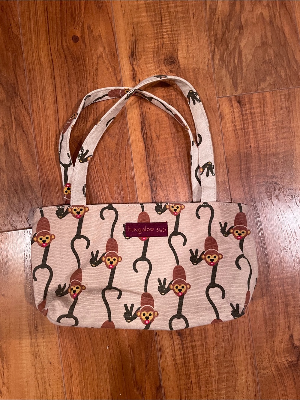 bungalow 360 Beige Canvas Tote with Playful Monkey Print